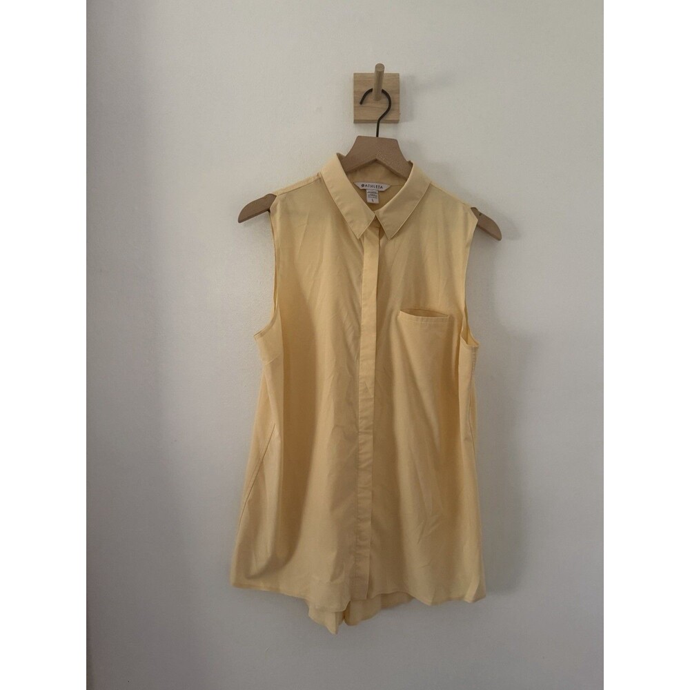 Athleta Women’s Urbanite Tank Button Up Sleeveless Blouse Sz Lg Lunaria Yellow